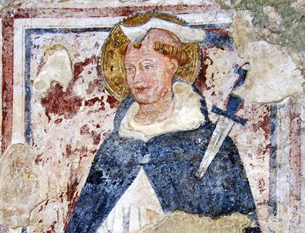 Sassi di Matera, chiesa rupestre di San Nicola dei Greci. Affresco di San Pietro Martire (seconda metà XV sec.)